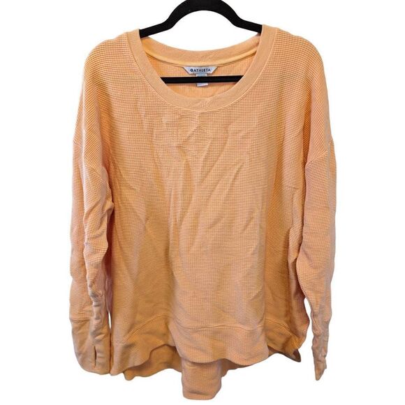 Athleta Orange Coaster Luxe Waffle Knit Sweatshirt Womens Size 1X - Picture 1 of 9